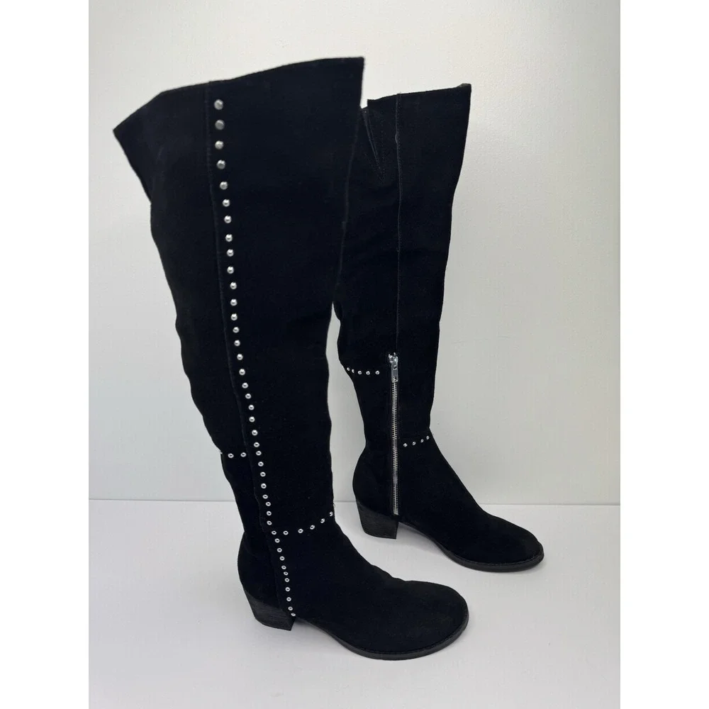 Design Lab Lord & Taylor 'Odel' Black Suede Studded‎ Over the Knee Boots Sz 7
